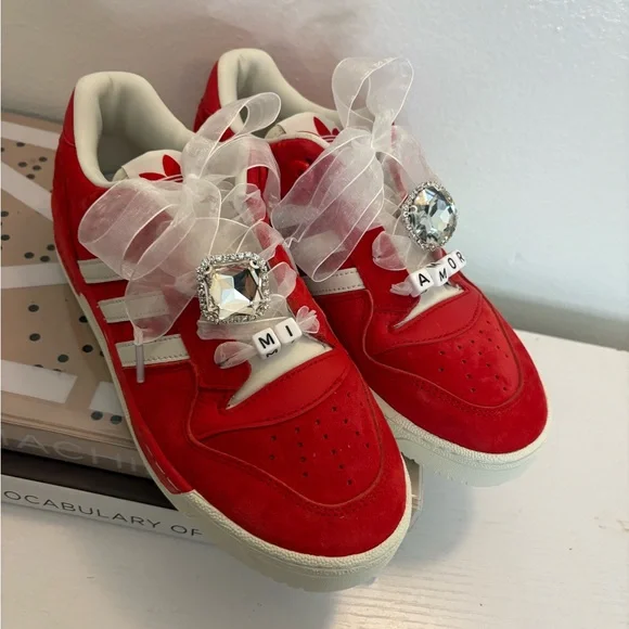 Adidas Red and White rivalry Sneakers with shoe charms - Picture 3 of 3
